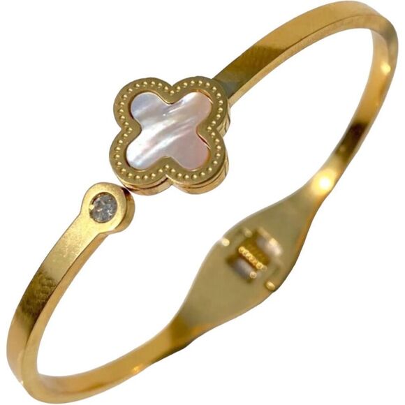Gold Plated Four Leaf Clover Bracelet - Picture 1 of 10